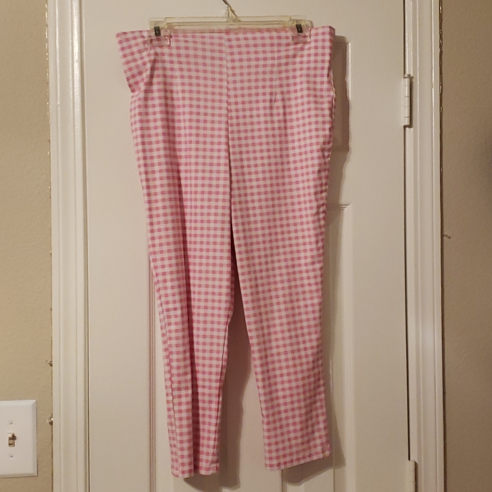 Pink and white gingham hell bunny pants size L
